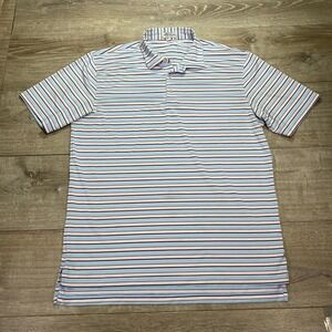 Peter Millar Men's Large Summer Comfort Polo Shirt Blue Pink Stripe Golf No Logo